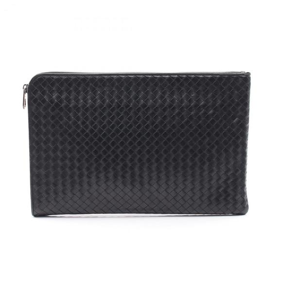 BOTTEGA VENETA Black Leather Intrecciato Clutch Bag - Picture 1 of 10